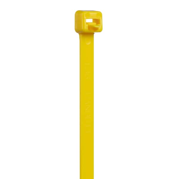 Cable Tie, 14-1/2 in L, 4 in Max Bundle Dia., Yellow, Nylon 6/6, 50 lb Strength, 1000 PK